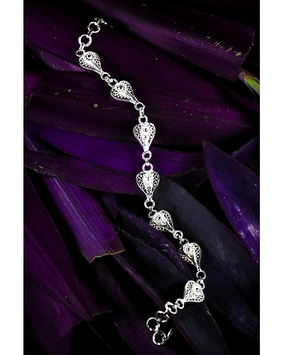 Silver Linings Heart Silver Filigree Handmade Bracelet-12666277