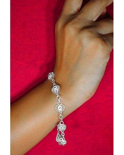 Silver Linings Heart Silver Filigree Handmade Bracelet-1