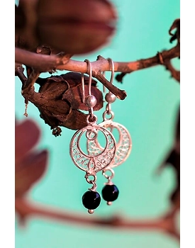 Silver Linings Black Silver Filigree Handmade Dangle Earrings