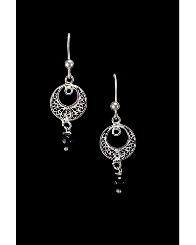 Silver Linings Black Silver Filigree Handmade Dangle Earrings-1