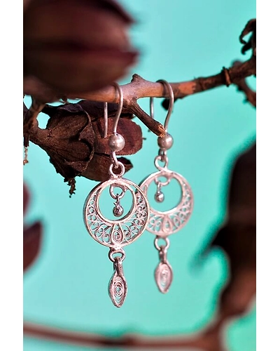 Silver Linings Swaying Silver Filigree Handmade Chandbali Earrings-12666283
