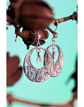 Silver Linings Graceful Silver Filigree Handmade Chandbali Earrings