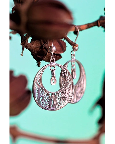 Silver Linings Graceful Silver Filigree Handmade Chandbali Earrings-2