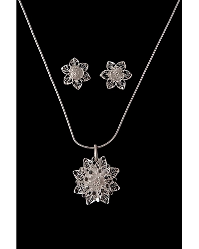 Silver Linings Floral Filigree Silver Filigree Handmade Pendant Set-2