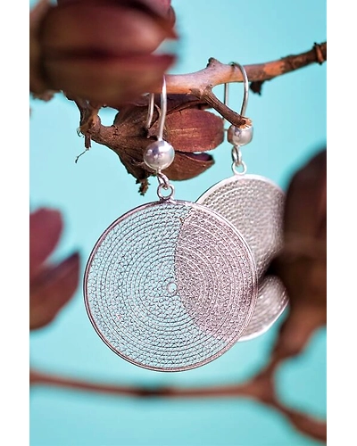 Silver Linings Moon Silver Filigree Handmade Dangle Earrings-12666293