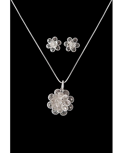 Silver Linings Floral Magic Silver Filigree Handmade Pendant Set-2