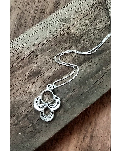 Silver Linings Pushp Silver Filigree Handmade Pendant and Chain-12666337