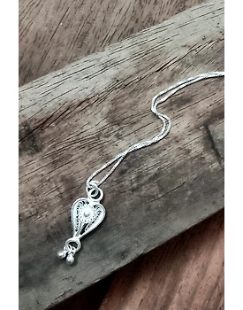 Silver Linings Heart Silver Filigree Handmade Pendant and Chain