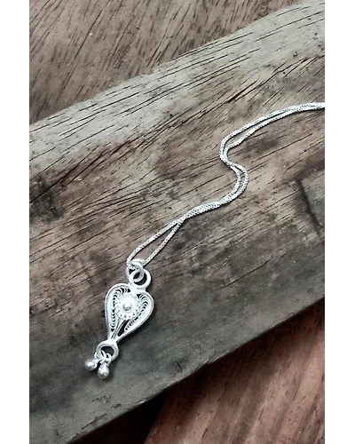 Silver Linings Heart Silver Filigree Handmade Pendant and Chain-12666335