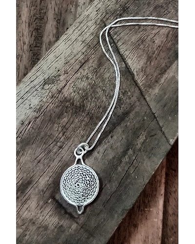 Silver Linings Moon Silver Filigree Handmade Pendant and Chain-12666333