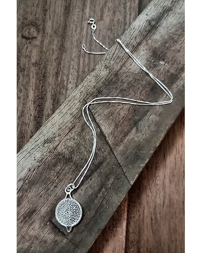 Silver Linings Moon Silver Filigree Handmade Pendant and Chain-2