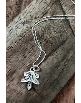 Silver Linings Leaf Silver Filigree Handmade Pendant and Chain