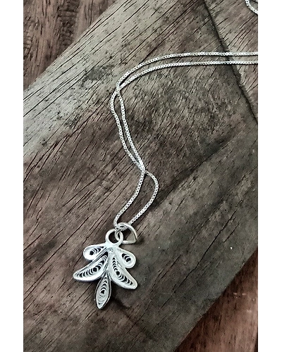 Silver Linings Leaf Silver Filigree Handmade Pendant and Chain-12666331