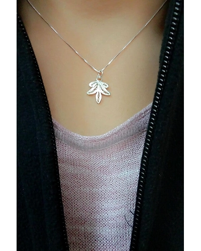 Silver Linings Leaf Silver Filigree Handmade Pendant and Chain-1