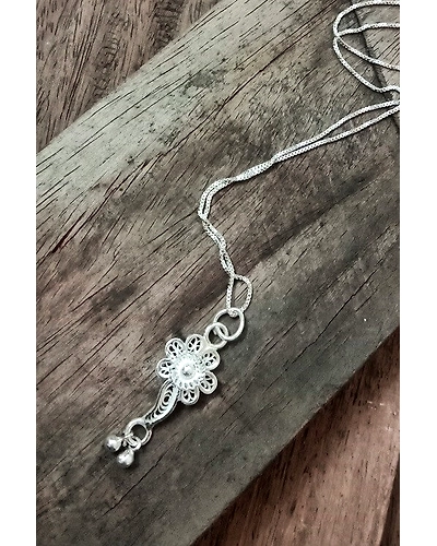 Silver Linings Petunia Silver Filigree Handmade Pendant and Chain-12666329