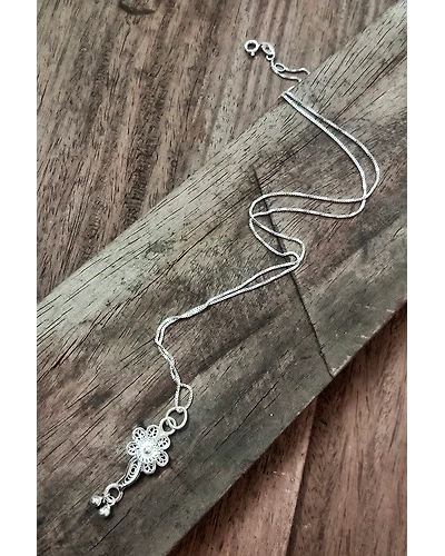 Silver Linings Petunia Silver Filigree Handmade Pendant and Chain-2