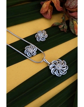Silver Linings PinWheel Silver Filigree Handmade Pendant Set