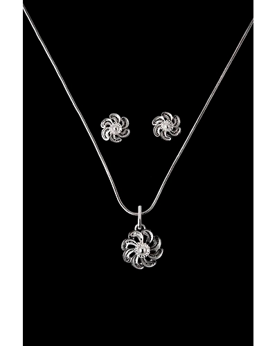 Silver Linings PinWheel Silver Filigree Handmade Pendant Set-2