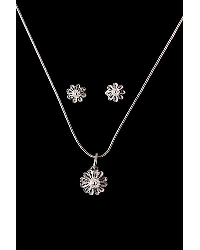 Silver Linings Classic Floral Silver Filigree Handmade Pendant Set-2