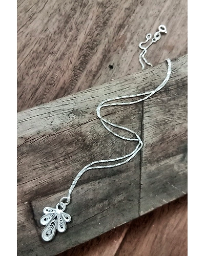 Silver Linings Middle Finger Silver Filigree Handmade Pendant and Chain-2