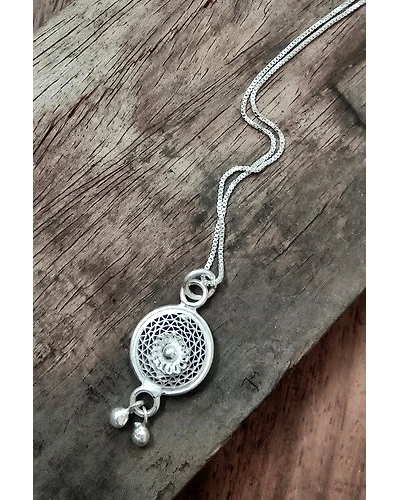 Silver Linings Tinkerbell Silver Filigree Handmade Pendant and Chain-1