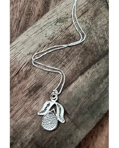 Silver Linings Tulip Silver Filigree Handmade Pendant and Chain-12666345