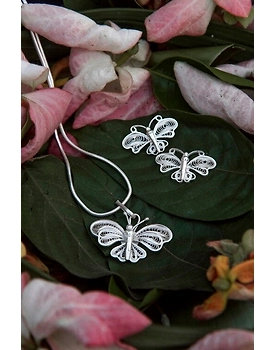 Silver Linings Butterfly Silver Filigree Handmade Pendant Set