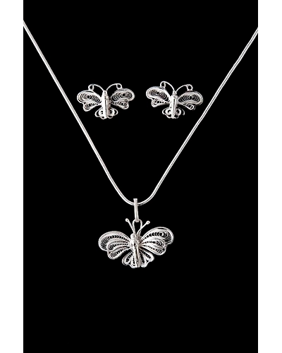 Silver Linings Butterfly Silver Filigree Handmade Pendant Set-1