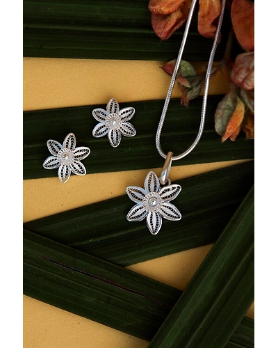 Silver Linings Lily Silver Filigree Handmade Pendant Set-12666411