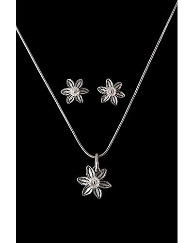 Silver Linings Lily Silver Filigree Handmade Pendant Set-1