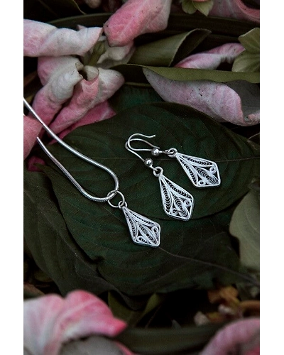 Silver Linings Kites Silver Filigree Handmade Pendant Set-12666409
