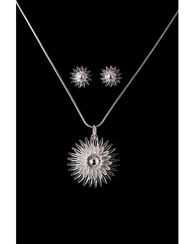 Silver Linings Sunflower Silver Filigree Handmade Pendant Set-2