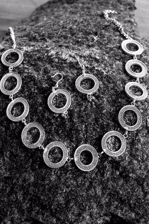 gonasika silver linings rings silver filigree handmade necklace set