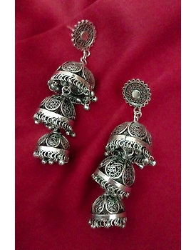 Silver Linings Trio Oxidised Silver Filigree Handmade Jhumka Earrings