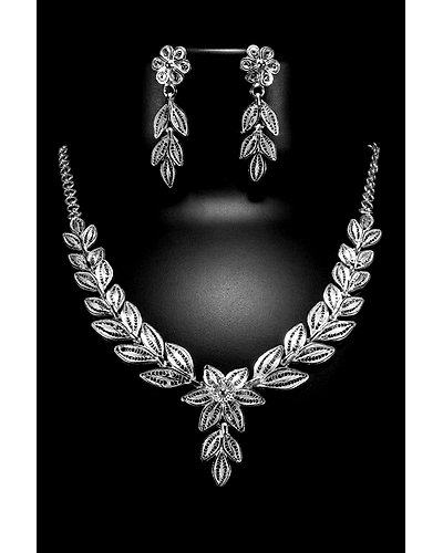 Silver Linings Classy Silver Filigree Handmade Necklace Set-1