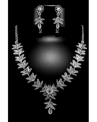 Silver Linings Blooming Silver Filigree Handmade Necklace Set-1
