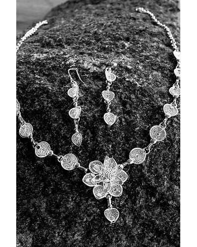 Silver Linings Blossom Silver Filigree Handmade Necklace Set-12666493