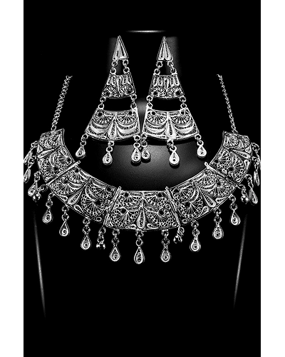 Silver Linings Mughal Silver Filigree Handmade Choker Set-2