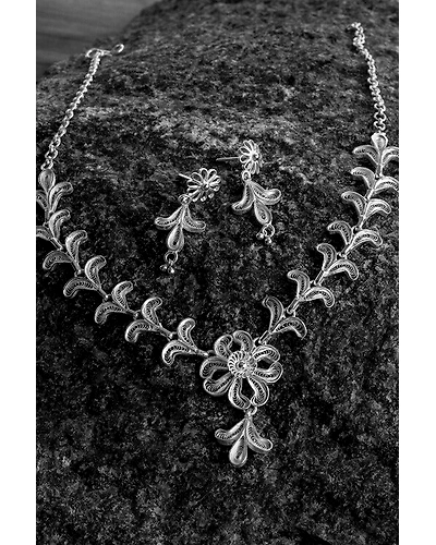 Silver Linings Floral Silver Filigree Handmade Necklace Set-12666489