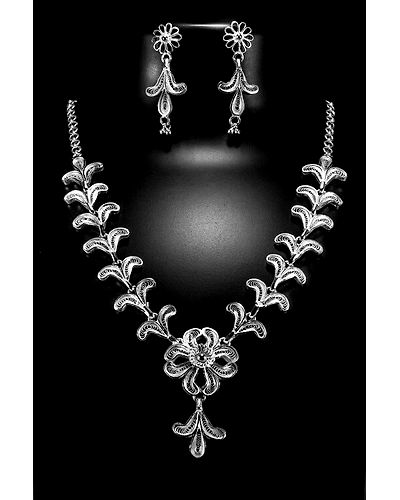 Silver Linings Floral Silver Filigree Handmade Necklace Set-2