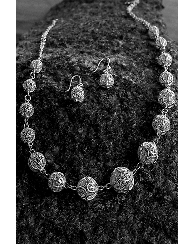Silver Linings Rudraksha Silver Filigree Handmade Necklace Set-12666483