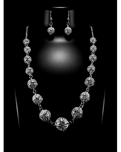 Silver Linings Rudraksha Silver Filigree Handmade Necklace Set-2