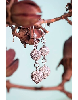 Silver Linings Ball Silver Filigree Handmade Dangle Earrings