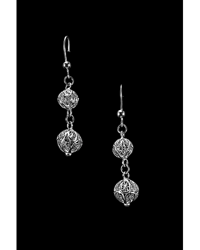 Silver Linings Ball Silver Filigree Handmade Dangle Earrings-2