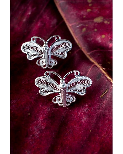 Silver Linings Butterfly Silver Filigree Handmade Studs Earrings-12666533