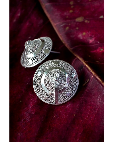 Silver Linings Cone Silver Filigree Handmade Studs Earrings-12666531