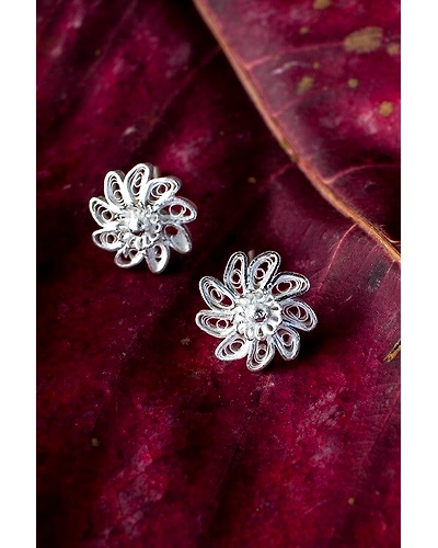 Silver Linings Chakri Silver Filigree Handmade Studs Earrings-12666529