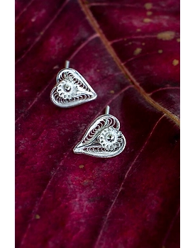 Silver Linings Heart Silver Filigree Handmade Studs Earrings