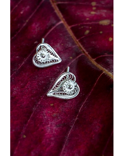 Silver Linings Drops Silver Filigree Handmade Dangle Earrings-12666523