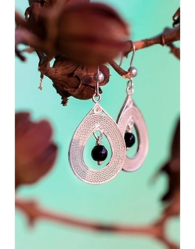 Silver Linings Black Drops Silver Filigree Handmade Dangle Earrings